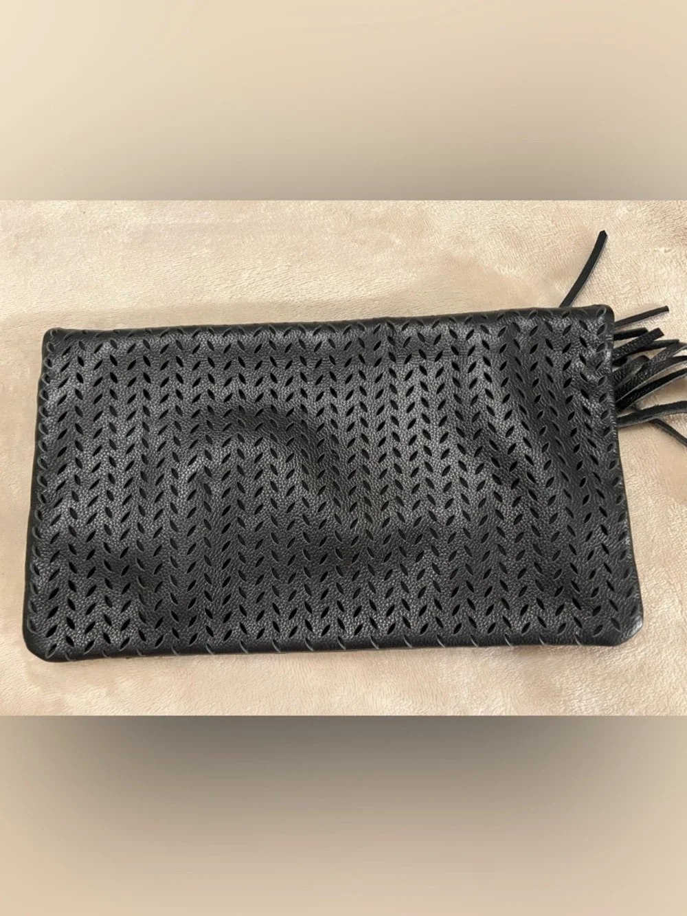 B-Low the Belt Perforated Leather Foldover Tassel Clutch